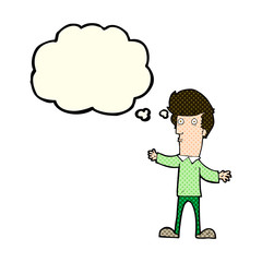 cartoon startled man with thought bubble