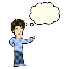 cartoon pointing man with thought bubble