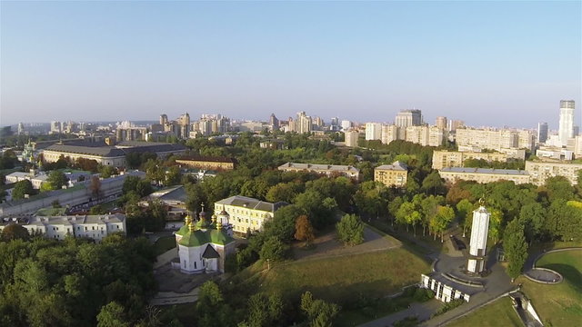 
Panorama of Kiev, capital of Ukraine with  Dnieper river, Monastery and buildings .Aerial 
