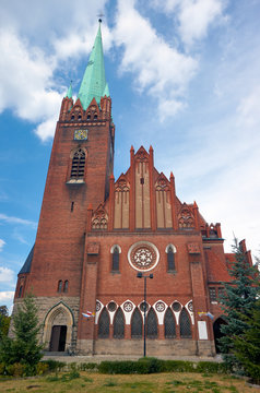The neo-Gothic facade of the church in Legnica in Poland.