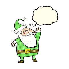 cartoon santa claus punching air with thought bubble