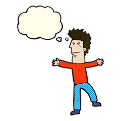 cartoon stressed man with thought bubble