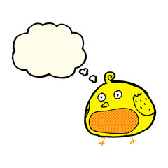 cartoon fat bird with thought bubble