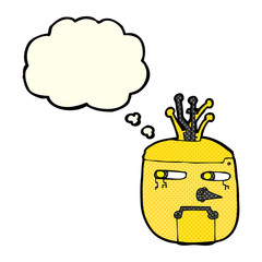 cartoon robot head with thought bubble