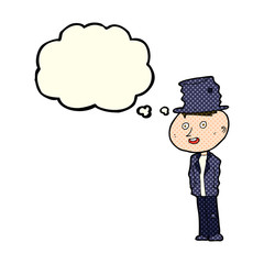 cartoon funny hobo man with thought bubble