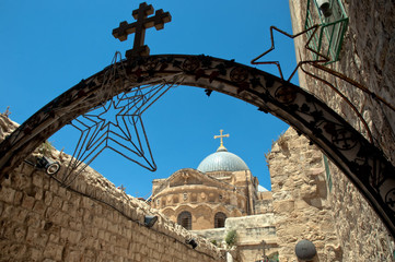 Church Of The Holy Sepulchre seen from the Via Dolorosa, Jerusalem, Israel
