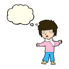 cartoon unhappy boy with thought bubble