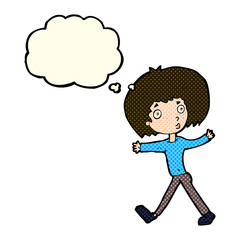 cartoon surprised man walking with thought bubble