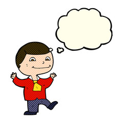 cartoon happy boy with thought bubble