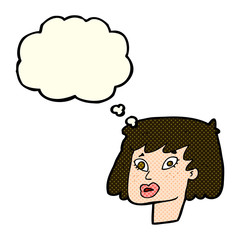 cartoon pretty female face with thought bubble
