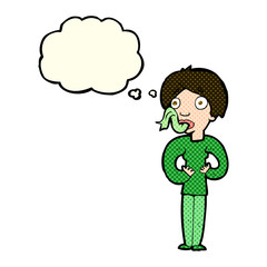 cartoon woman sticking out tongue with thought bubble