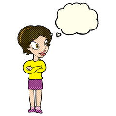 cartoon pretty woman with thought bubble