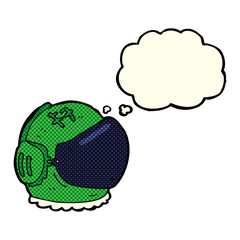 cartoon astronaut helmet with thought bubble