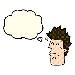 cartoon man feeling sick with thought bubble
