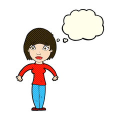 cartoon surprised woman with thought bubble