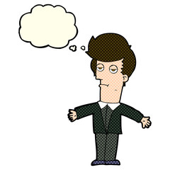 cartoon bored man with thought bubble