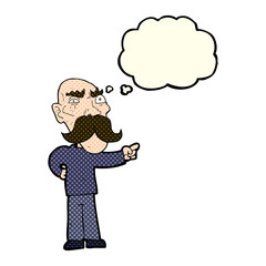 cartoon annoyed old man pointing with thought bubble