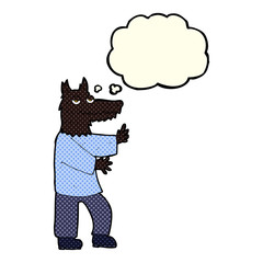 cartoon werewolf with thought bubble