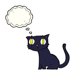 cartoon black cat with thought bubble