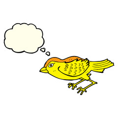 cartoon garden bird with thought bubble
