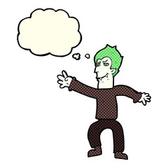 cartoon vampire man with thought bubble