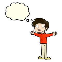 cartoon enthusiastic man with thought bubble