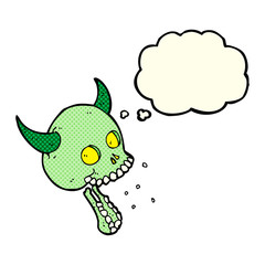 cartoon spooky skull with thought bubble