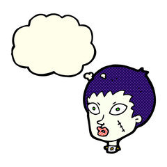 cartoon female zombie head with thought bubble