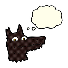 cartoon wolf head with thought bubble