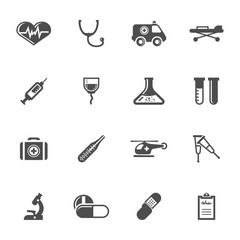 Vector grey medical icons set on white background