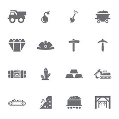 Vector grey mining icon set on white background