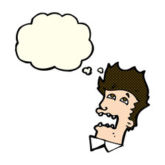 cartoon frightened man with thought bubble