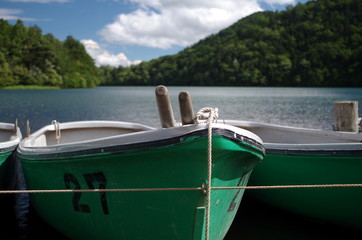 Fototapeta na wymiar Boot in See im Sommer (Japan)