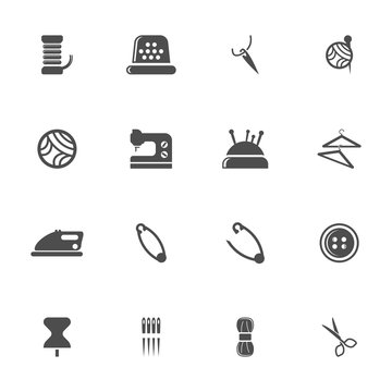 Vector grey sewing icon set on white background