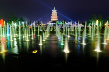 Musical Fountain Show in front of the Big Wild Goose Pagoda, Xian, China