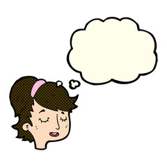 cartoon pretty female face with thought bubble