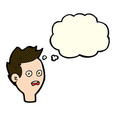 cartoon shocked man with thought bubble