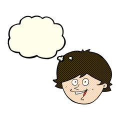 cartoon happy boy face with thought bubble