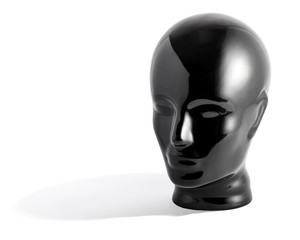 Shiny Black Mannequin Head on White Background