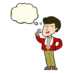 cartoon cool guy snapping fingers with thought bubble