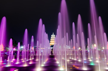 Musical Fountain Show in front of the Big Wild Goose Pagoda, Xian, China