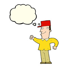 cartoon man punching air with thought bubble