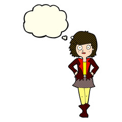 cartoon girl in jacket with thought bubble