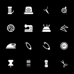 Vector white sewing icon set on black background