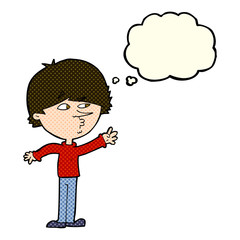 cartoon worried man reaching with thought bubble