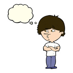 cartoon suspicious man with thought bubble