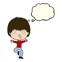 cartoon excited boy with thought bubble