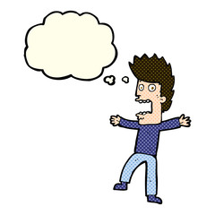 cartoon terrified man with thought bubble