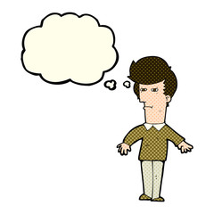 cartoon suspicious man with thought bubble