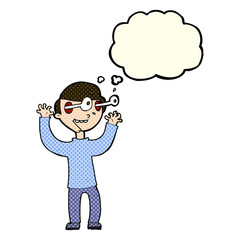 cartoon man with popping out eyes with thought bubble